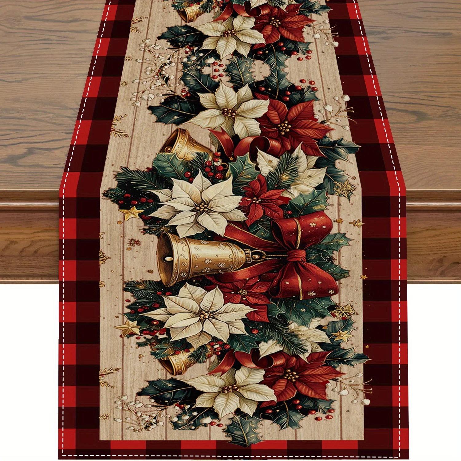 1 Merry Christmas Red Table Runner With Buffalo Plaid And Festive Balls For Holiday Home Decoration And Gifting Christmas Decor