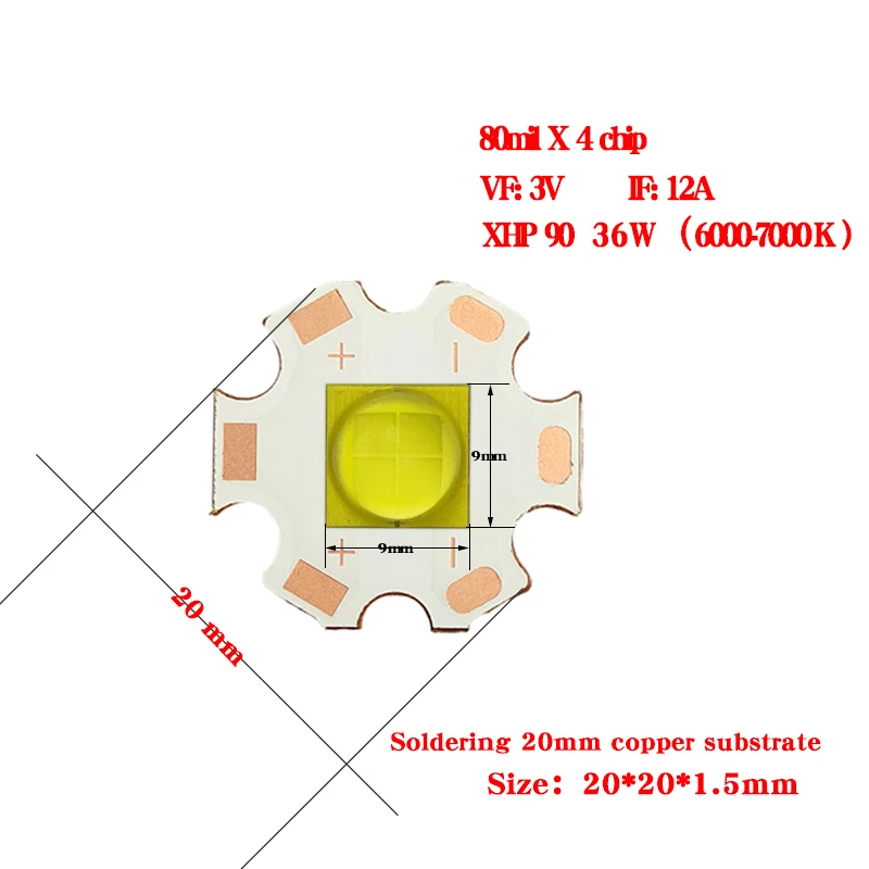 Chip de lámpara LED de alta potencia XHP90, CC 3V, 6V, 36W, 45W, 50W, 60W, cerámica, COB, lámpara de minería, lámpara de buceo, fuente de luz