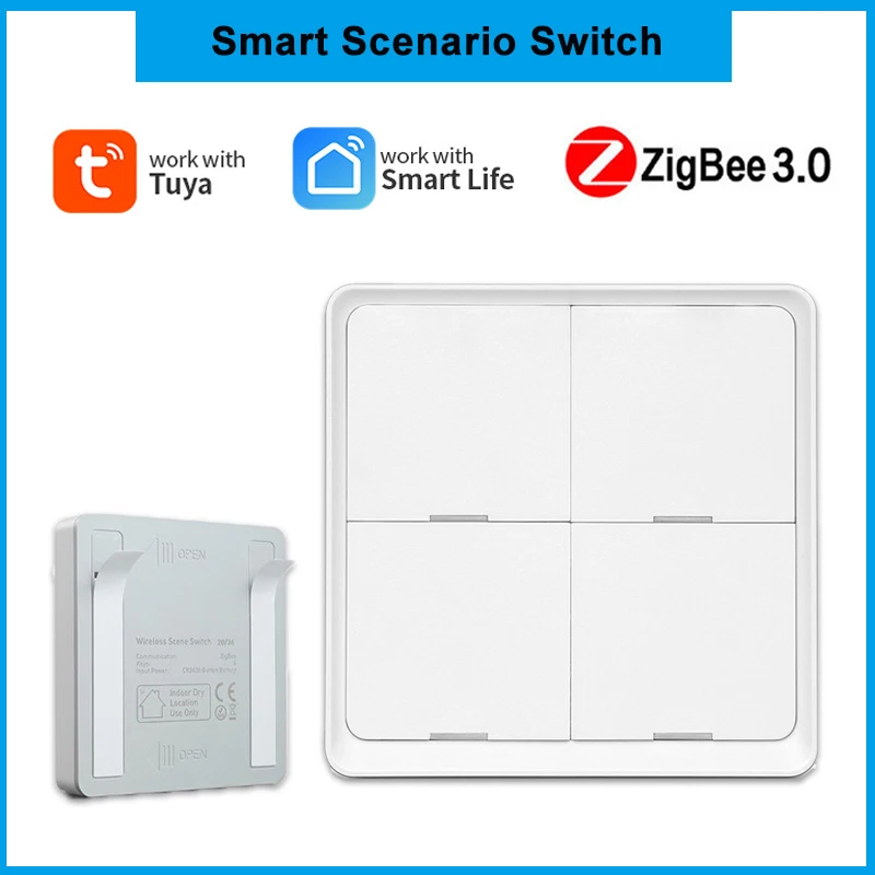 

Tuya Zigbee 4-клавишный переключатель сцен, беспроводной бесплатная наклейка, переключатель для умного дома, панель переключателя с дистанционным управлением сцены Smart Life