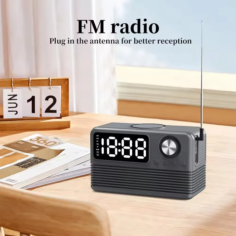 Wireless Charging for Mobile Phones Bluetooth Speaker Radio Time Alarm Clock LED Digital Home Theater Stereo Subwoofer Alarm C