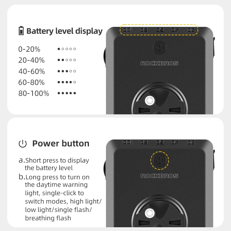 ROCKBROS Bicycle Light For 5000mAh Power Bank Battery Bike Light Type-C Charging For Garmin Bryton IGS Computer Lights Charging