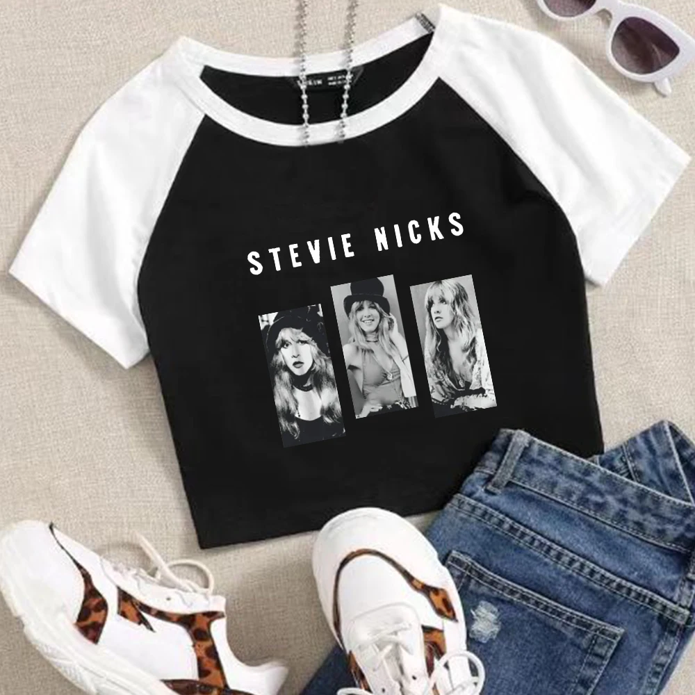 Stevie Nicks Tour 2024 O-Neck Fashion Crop Tops Music Fans Gift T-Shirt Super-short Shirt Girls Regular Short Sleeves