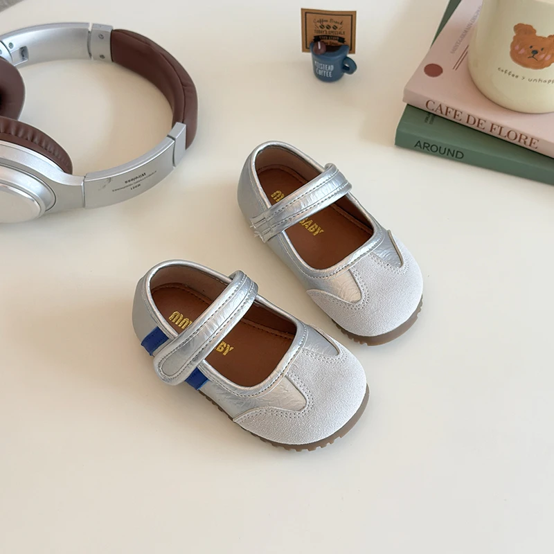 2025 Korean Style Mary Janes Shoes Children Retro Suede Flats PU Leather Round Toe Daily Casual Boat Shoes Girls Ballerina Shoe