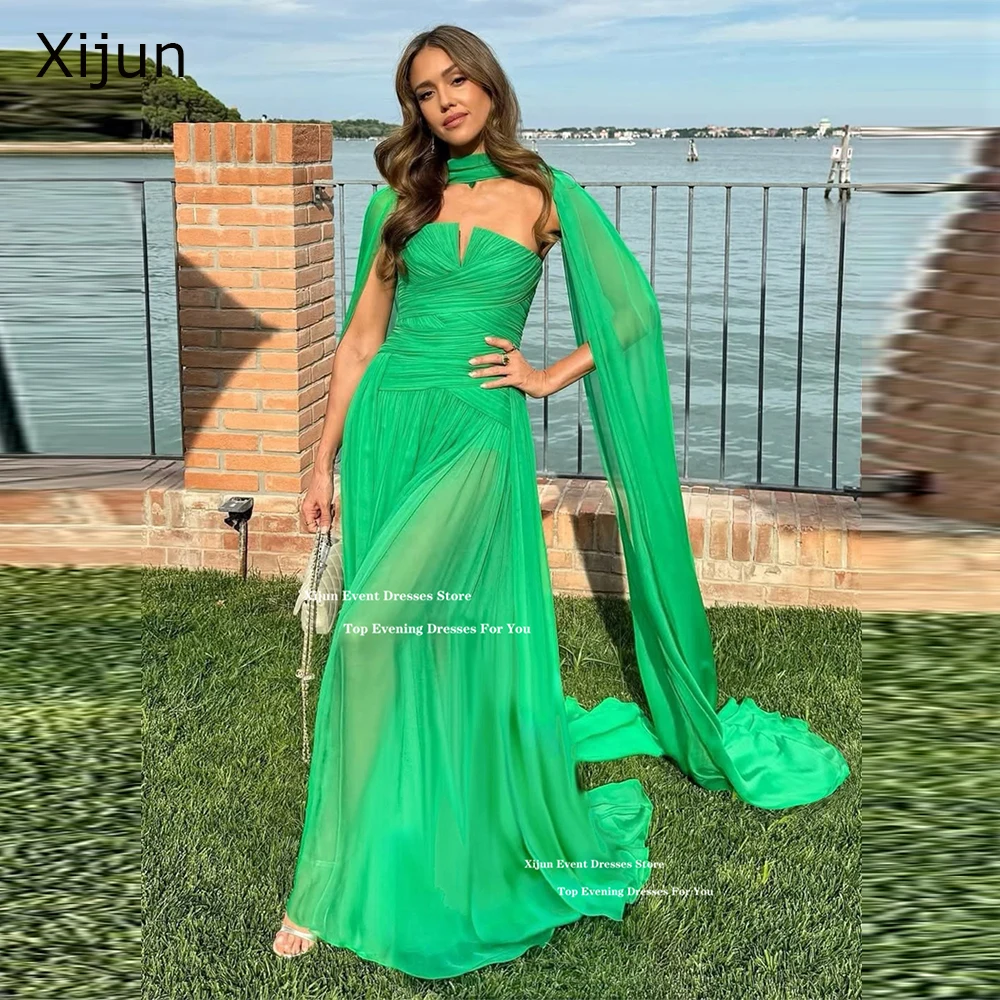 

Xijun Elegant Green Chiffon Evening Dresses Sweetheart A-Line Formal Prom Dresses Cape Sleeves Formal Prom Gowns 2025 Customized