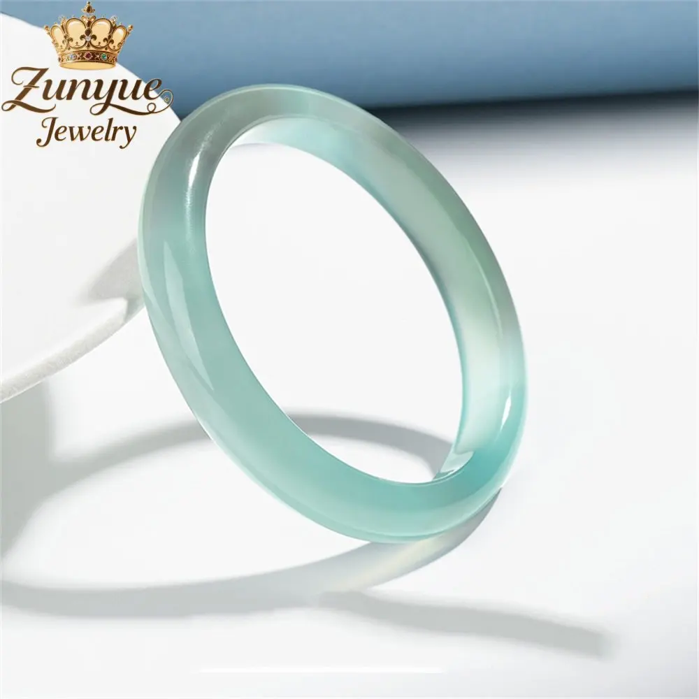 High-end Ice Curry Blue Jade Marrow Blue Agate Sky Blue Frozen Jade Stone Bangle Exquisite Fashion Jewelry Couple Holiday Gift
