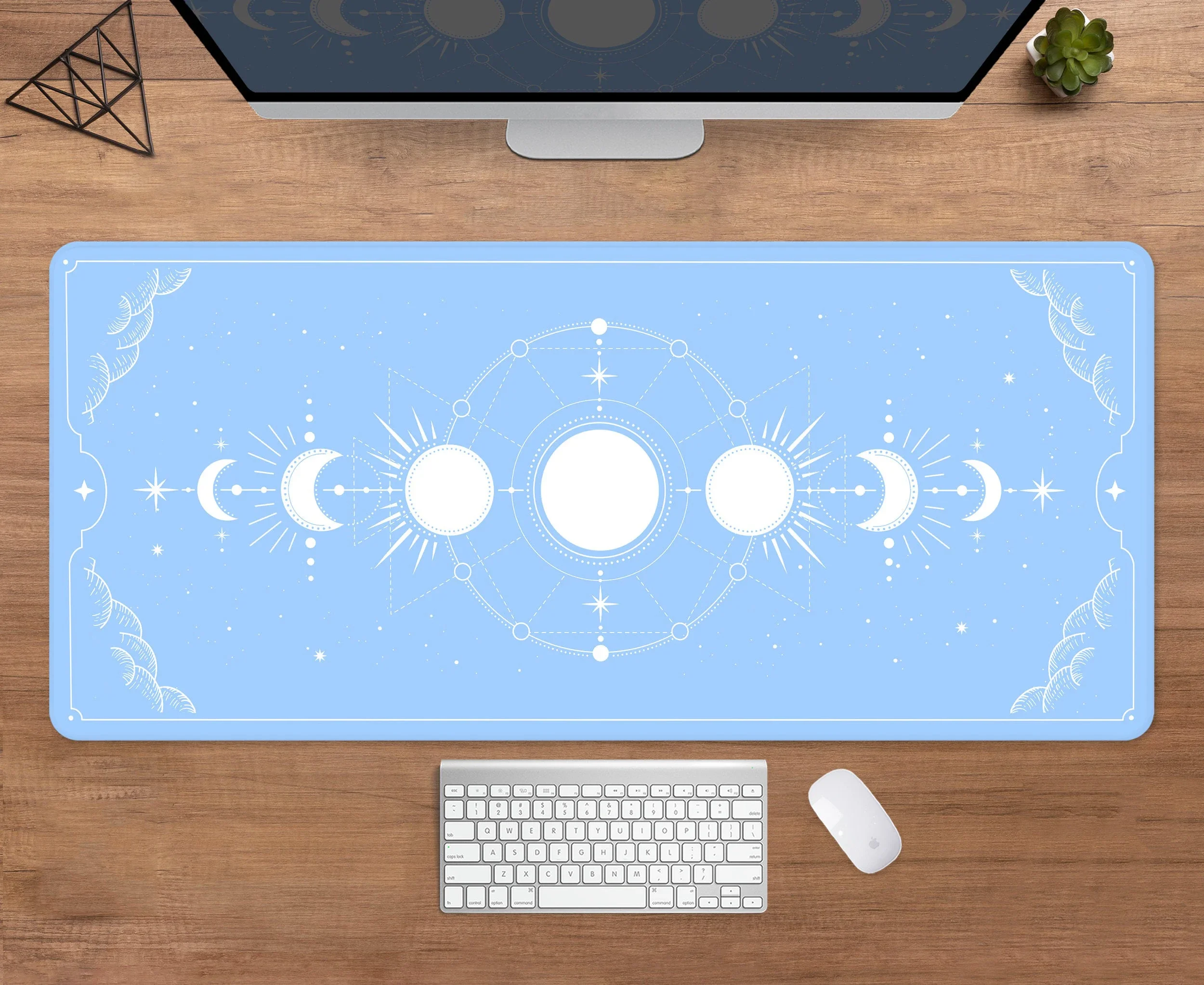 Light blue Desk Mat Moon Phases Cute Mousepad Pastel Goth Neutral Baby Plain Simple Large Gaming Mouse Pad XXL Aesthetic Deskmat