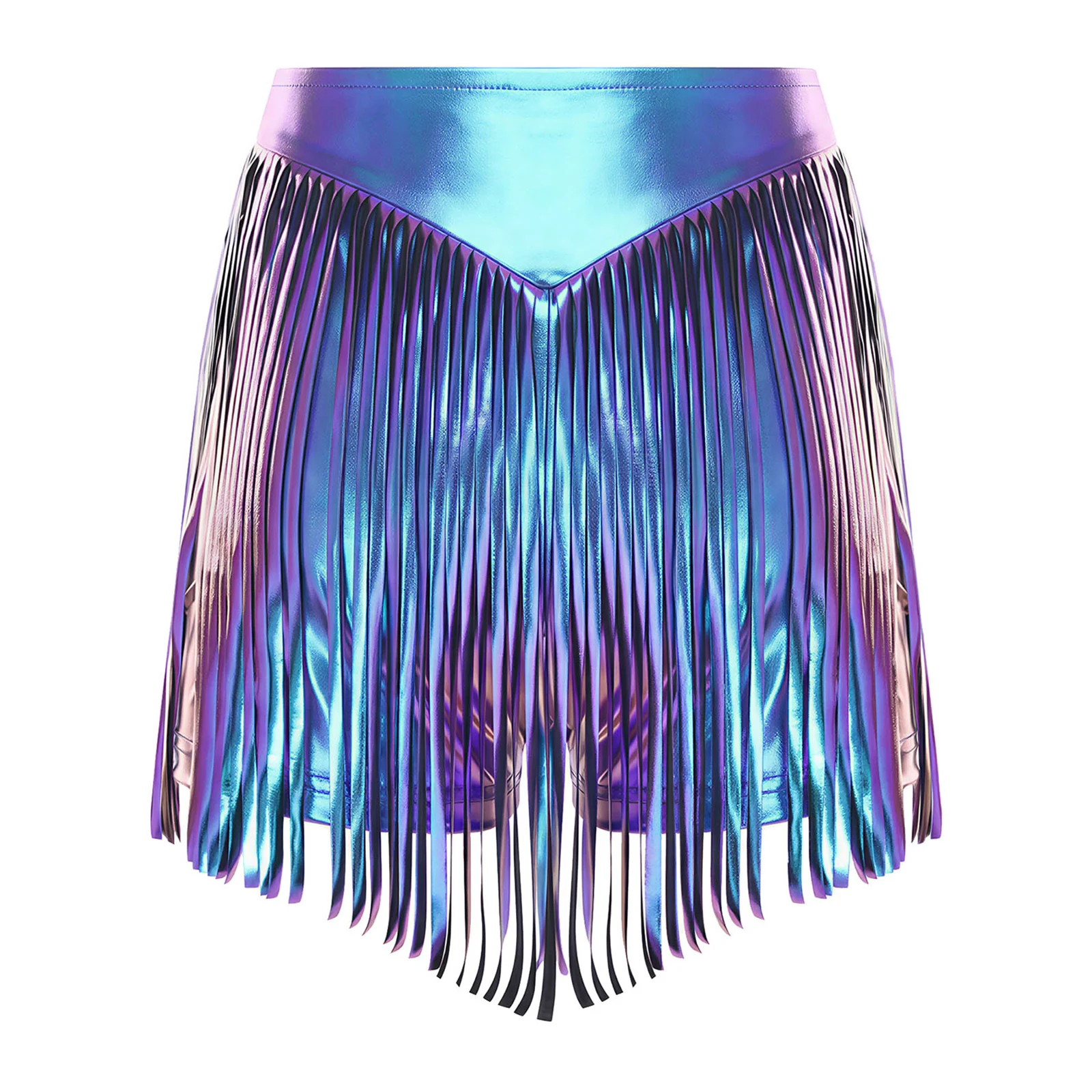 Calças quentes metálicas iridescentes das mulheres com borla cintura alta franjas booty shorts atrevidos dança de palco jazz rock clubwear