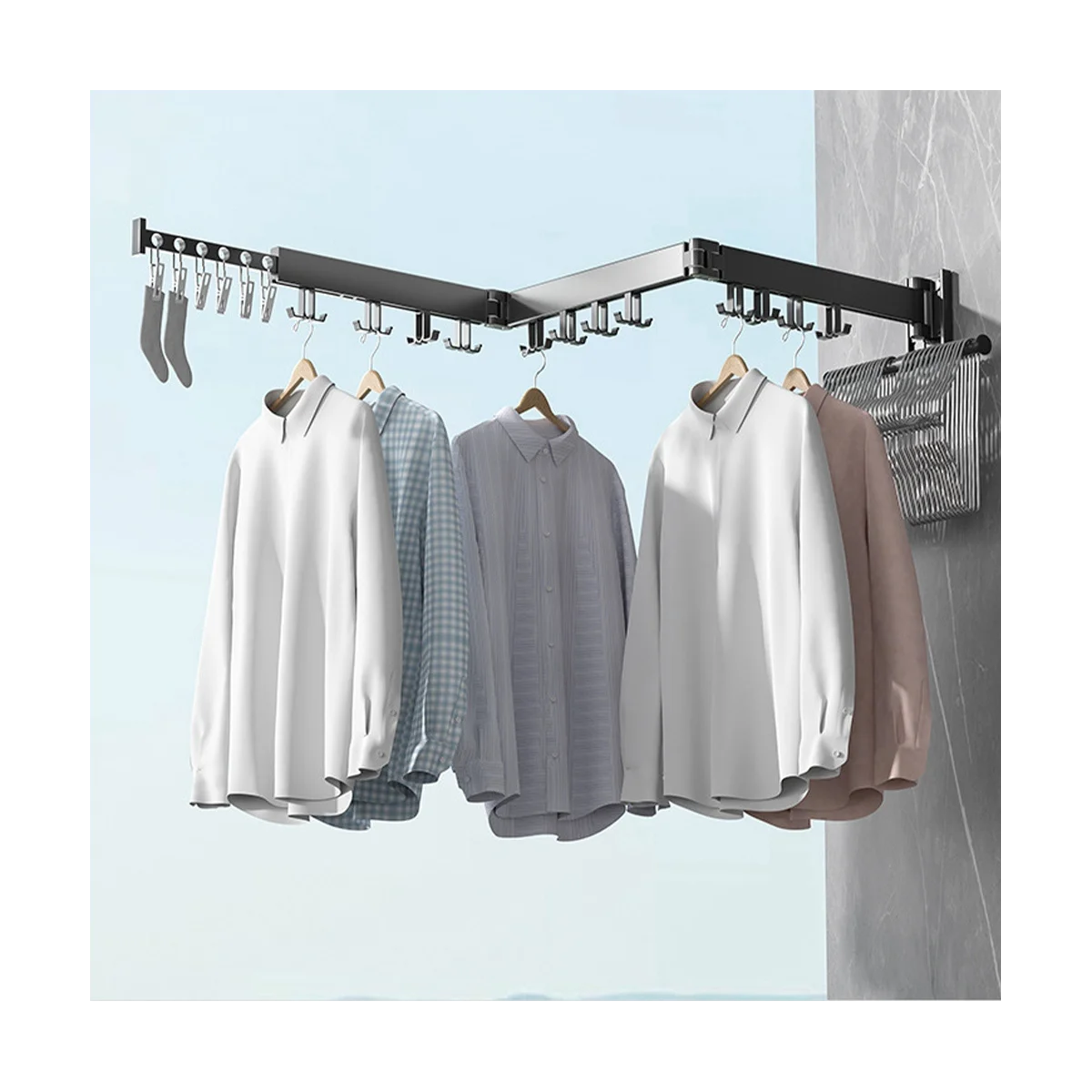 Clothes Drying Rack,3-Pole Collapsible,Retractable Clothes Drying Rack for Laundry,24 Hooks