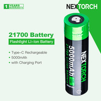 Nextorch 21700 Battery for Flashlights, Multiple circuit protection, 5000mAh, Type-C Rechargeable Port, with Red/Blue Indicator