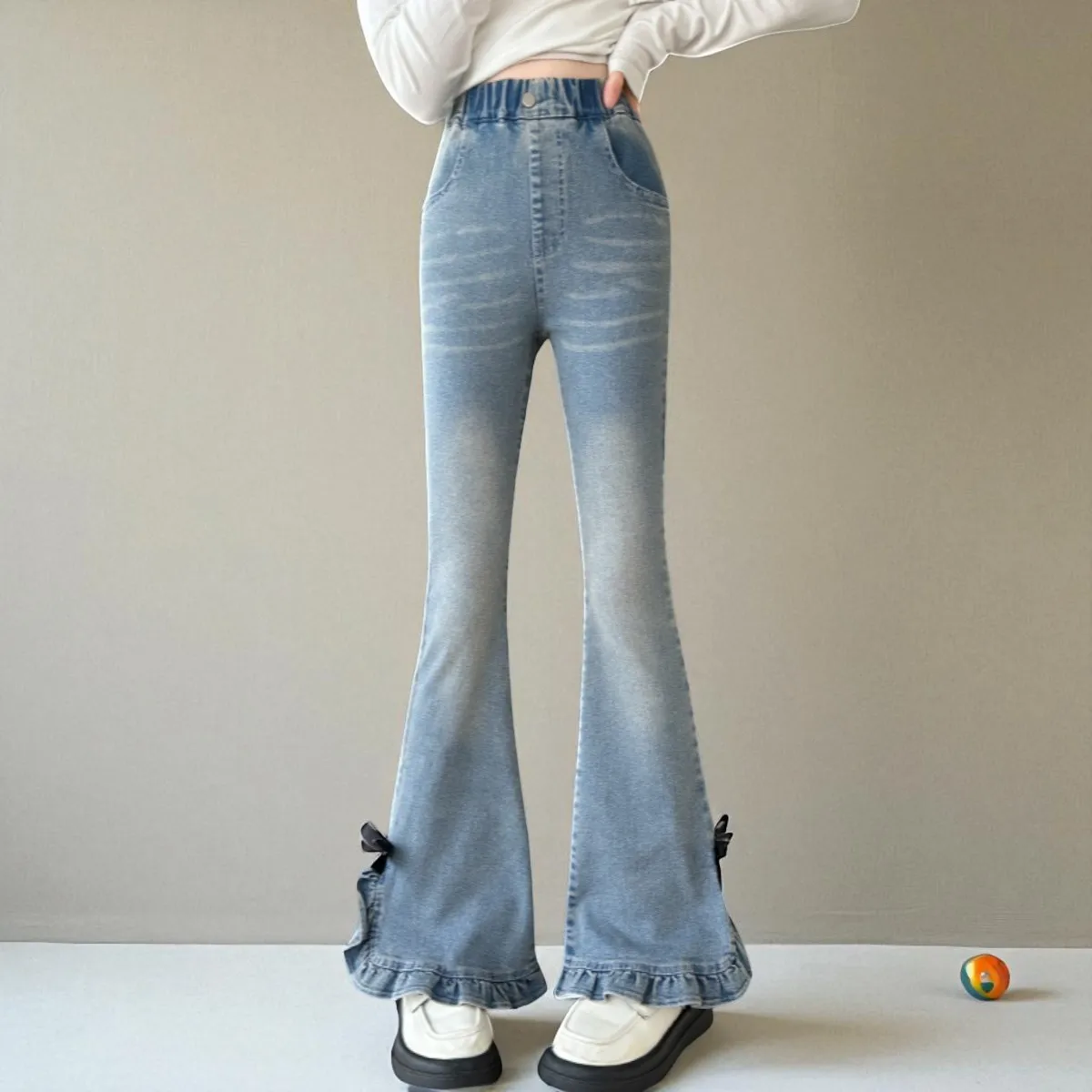 

Young Girls Flare Jeans for Kids Denim Pants Back to School Outfits Teens Trousers Children Toddler Clothes 5 7 8 9 12 13 Years