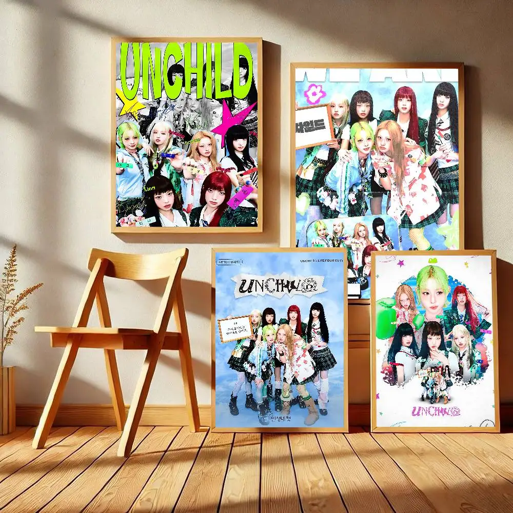 Girl group U-Unchild Anime Posters Sticky Decoracion Painting Wall Art White Kraft Paper Wall Decor