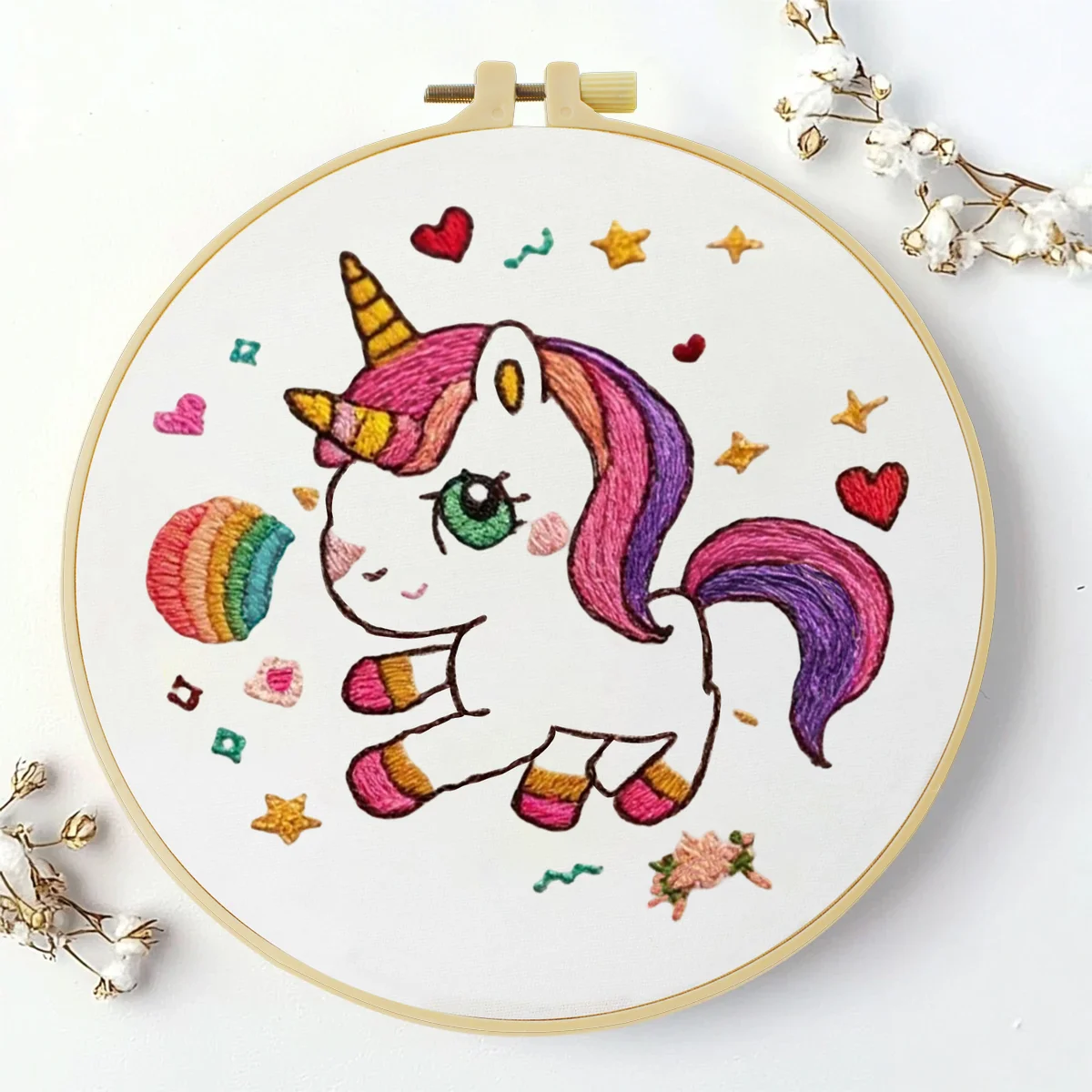 1 Stück 20X20CM/15X15CM 7,87/6,3 Zoll Regenbogen-Pferd Stickerei Starter-Kit DIY-Kit DIY-Stickerei-Set Handarbeiten Nadelkunst – Detail 3