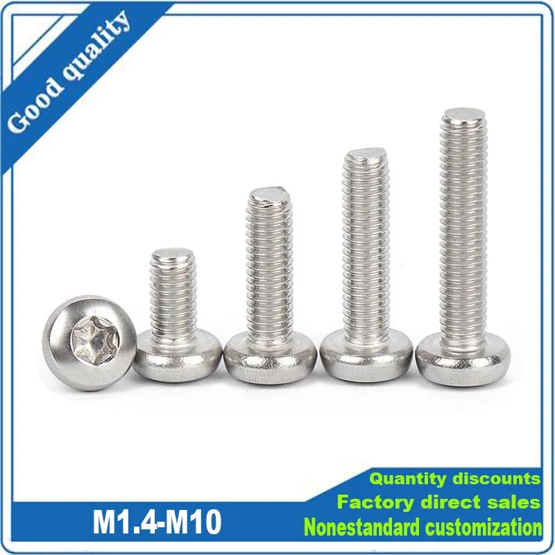 

2/10/50Pcs M1.4 M1.6 M2 M2.5 M3 M3.5 M4 M5 M6 M8 M10 304 Stainless Steel GB2672 Six-Lobe Torx Pan Six Lobe Round Head Bolt Screw