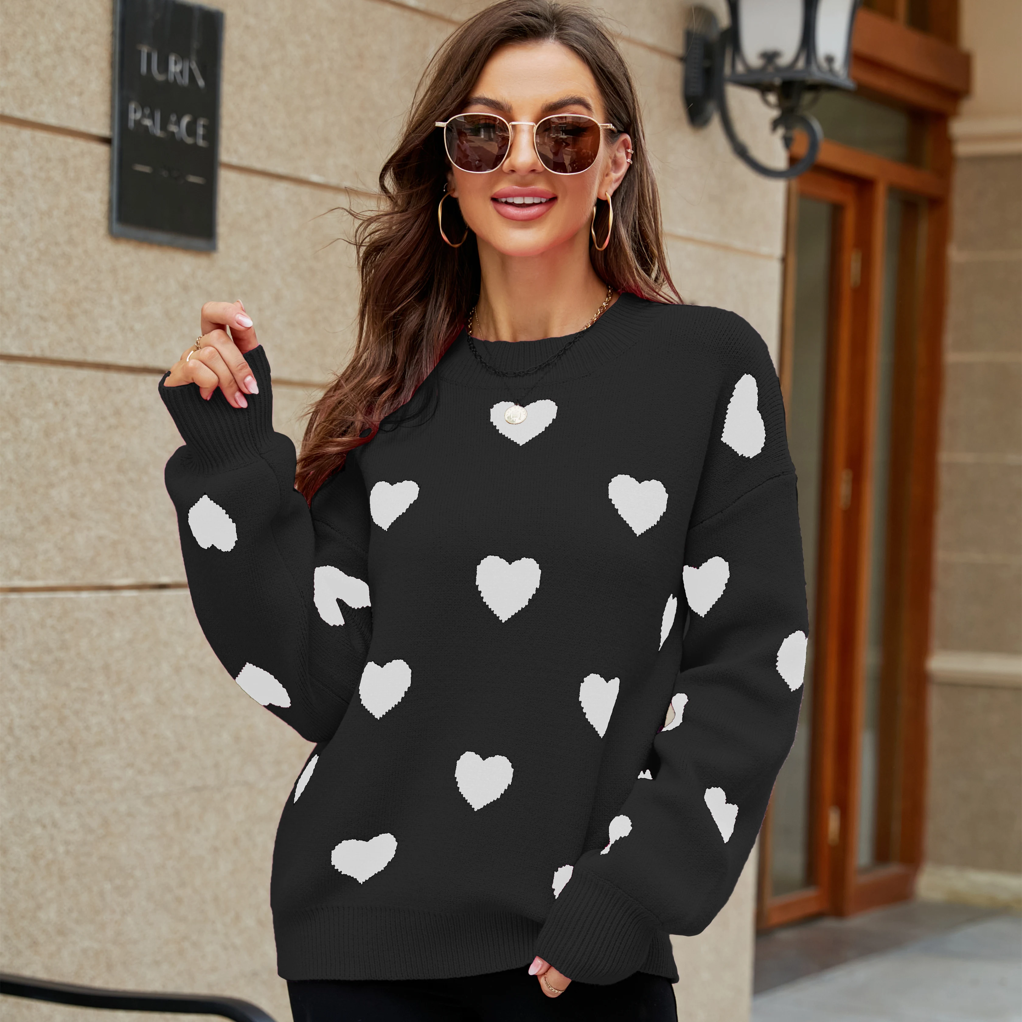 New Arrival Fashion Autumn Winter Women Sweater Loose Long Sleeve Casual Harajuku Love Heart Knitt Pullover Female