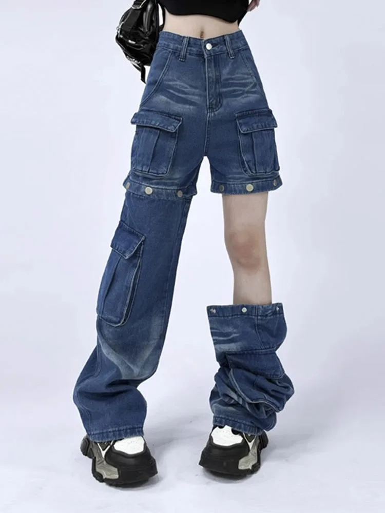 

WCFCX STUDIO Retro Overalls Jeans Women's Fashion Women's Trousers Sexy High Waist Loose Casual Trousers Vintage Streetwear