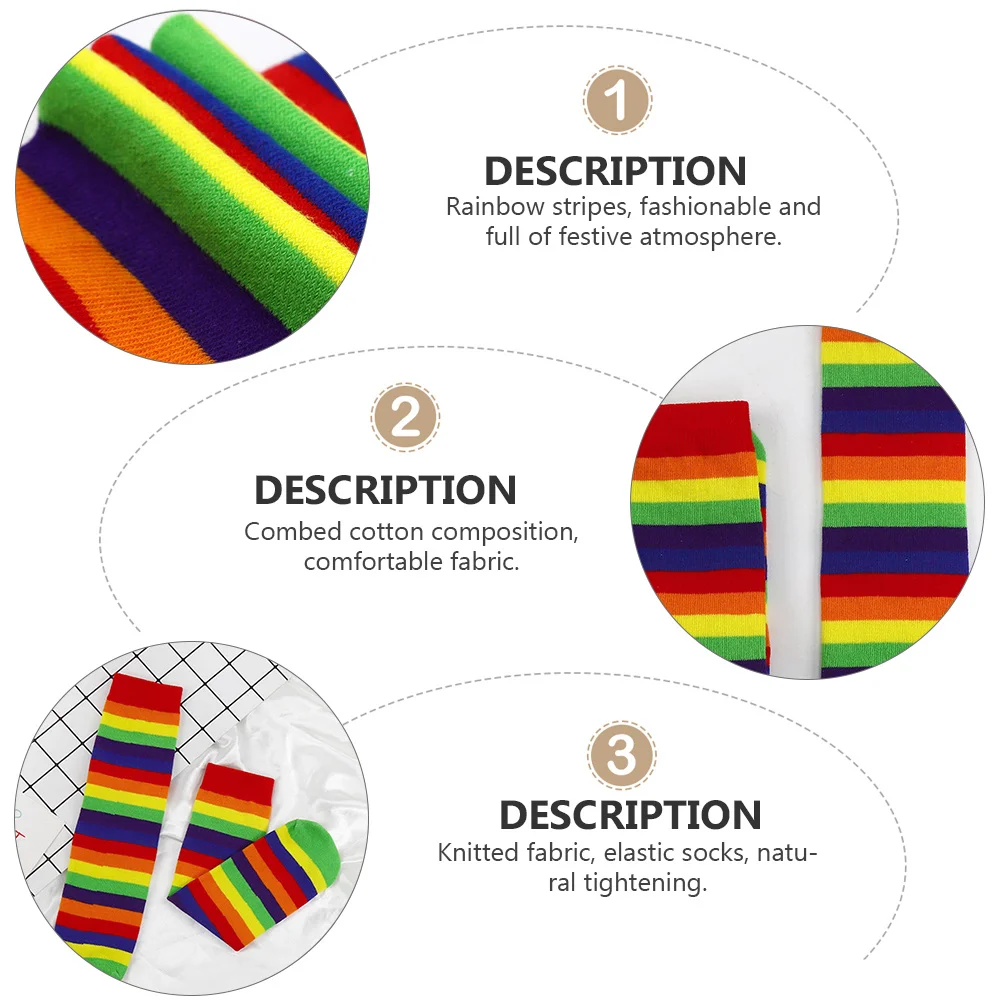 

2pcs Rainbow Stripe Kids Socks Combed Cotton Knitted Warm Winter Children Stockings Reinforced Toe Smooth Stitch Elastic