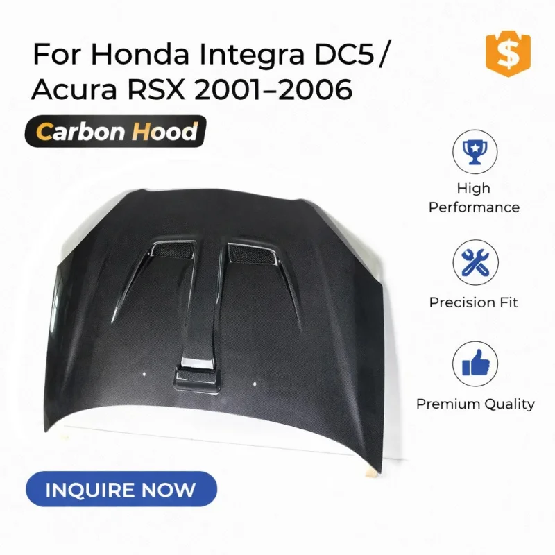 Для Honda Integra DC5 / Acura RSX (2001-2006) |   Замена переднего капота JDM |   Капот из углеродного волокна, соответствующий стандартам OEM