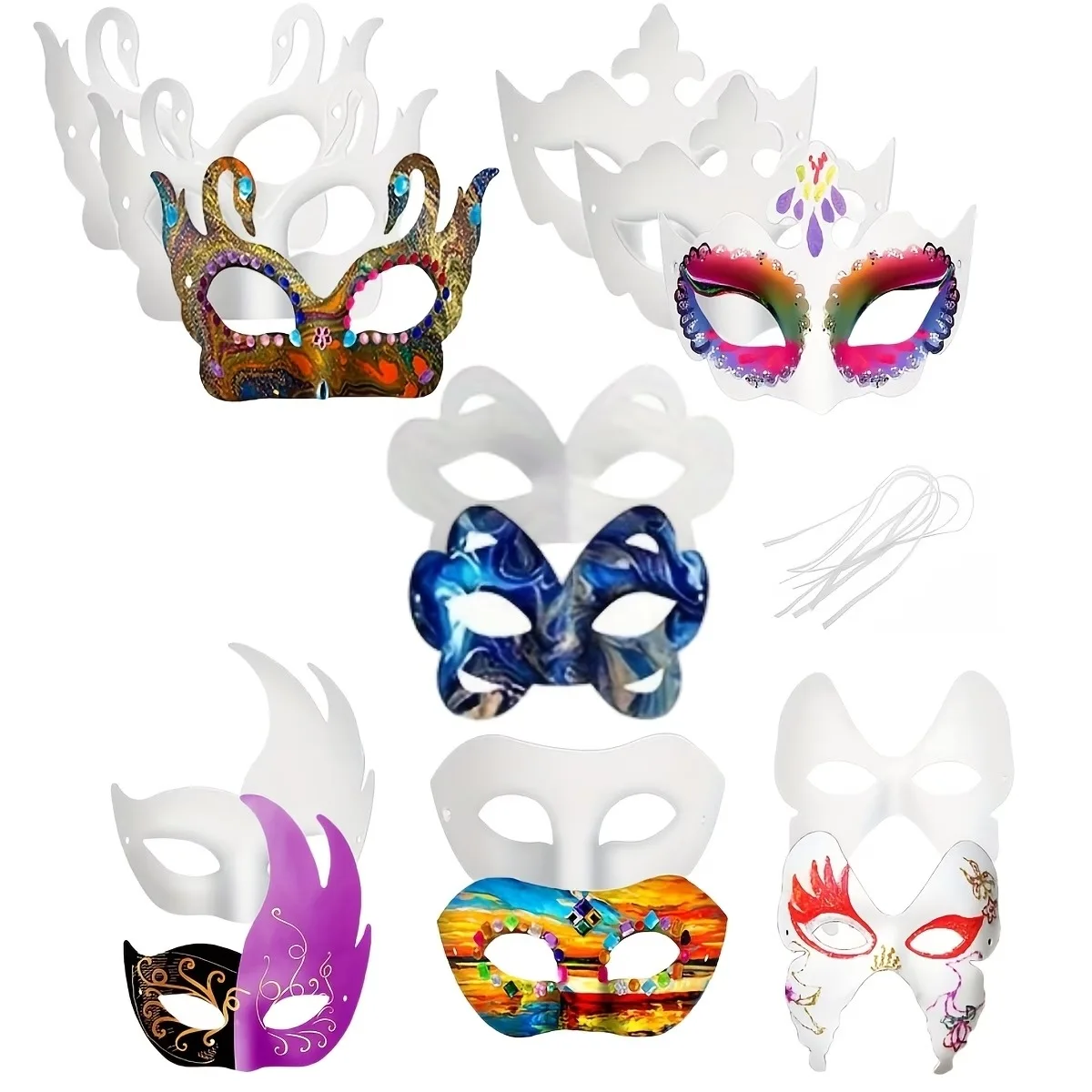 12pcs Butterfly Style DIY Hand Painted Mask Halloween Christmas Anime Party Ball Supplies Blank Face Covering