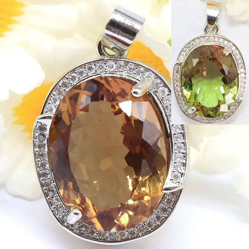 Buy 5 Get 1 Free 33x20mm Big Gemstone Real Ruby Emerald Sapphire Color Changing Alexandrite Topaz Zultanite CZ Silver Pendant