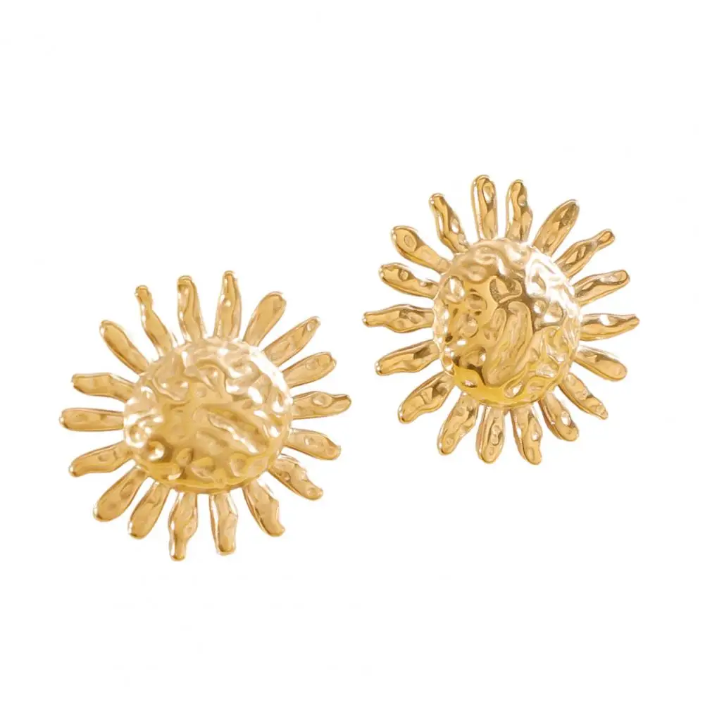 Hammered Texture Jewelry Bohemia Imitation Pearl Necklace Irregular Strand Jewelry Set Retro Distressed Sun Shape Stud Earrings