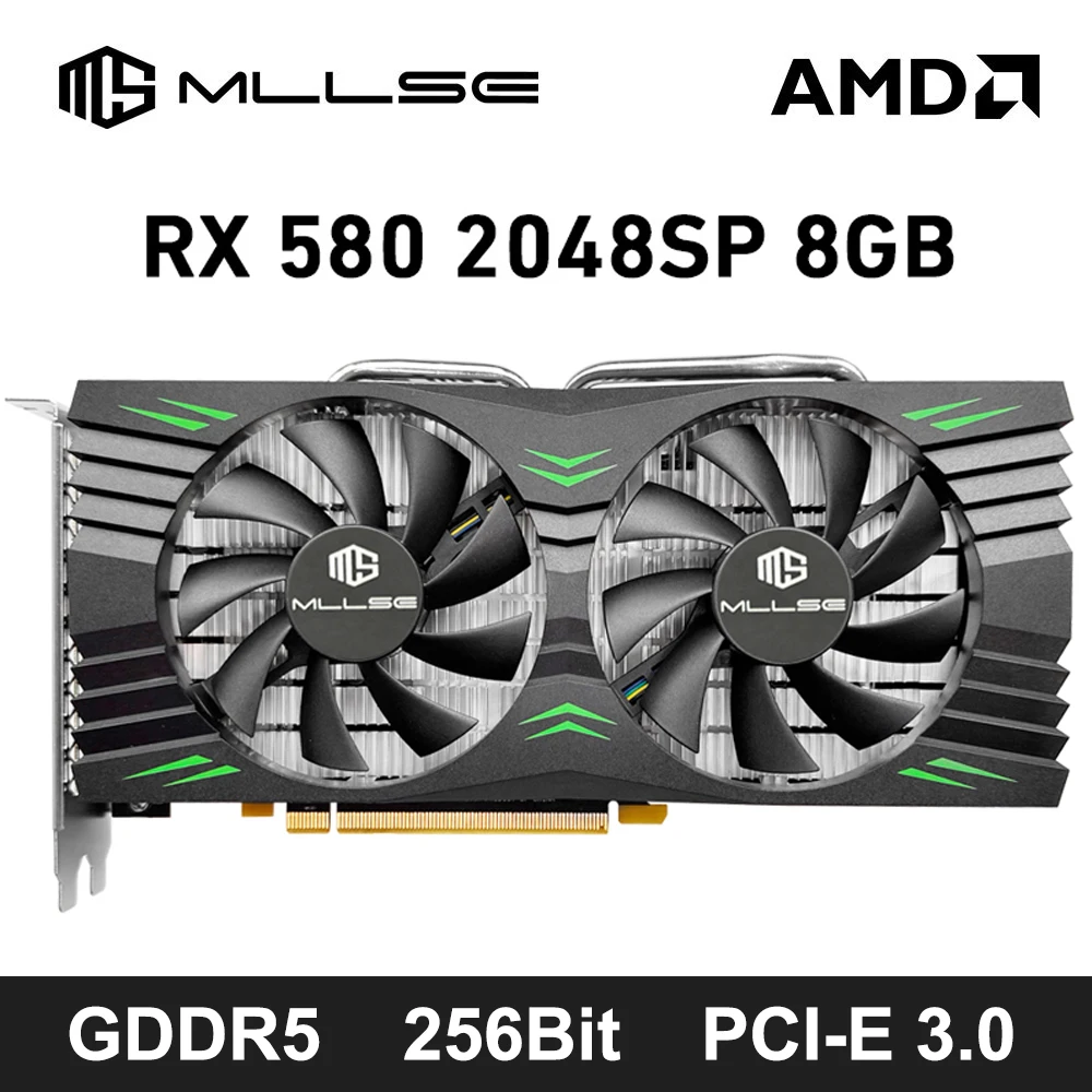 MLLSE AMD Radeon RX 580 그래픽 카드, 컴퓨터 게임용 비디오 카드, GDDR5 256 비트, PCI Express 3.0 × 16, 8GB 2048SP