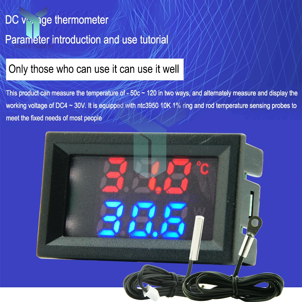 DC4-30V الفولتميتر ميزان الحرارة 2in1 المزدوج أدى العرض الرقمي واحد الفولتميتر استشعار درجة الحرارة اختبار مع المجلس الوطني الانتقالي يدقق في كابل