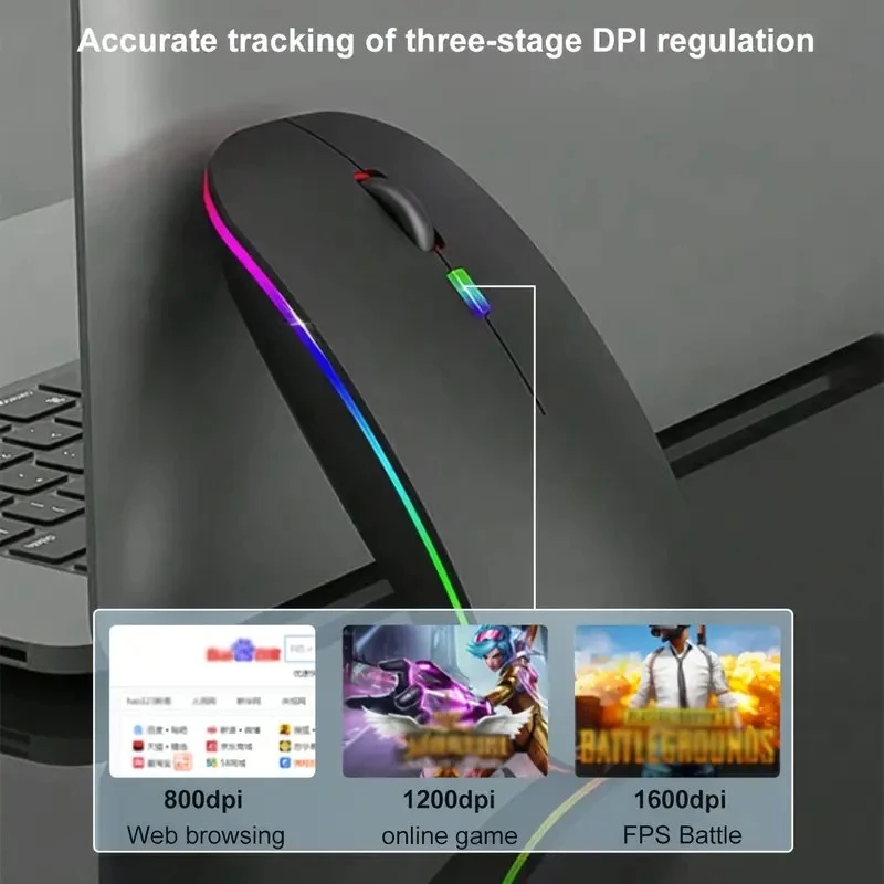 

Rechargeable Wireless RGB Gaming Mouse with Silent Click, Ergonomic Design for PC, Laptop, Mac, iPad - Customizable Lighting, 24