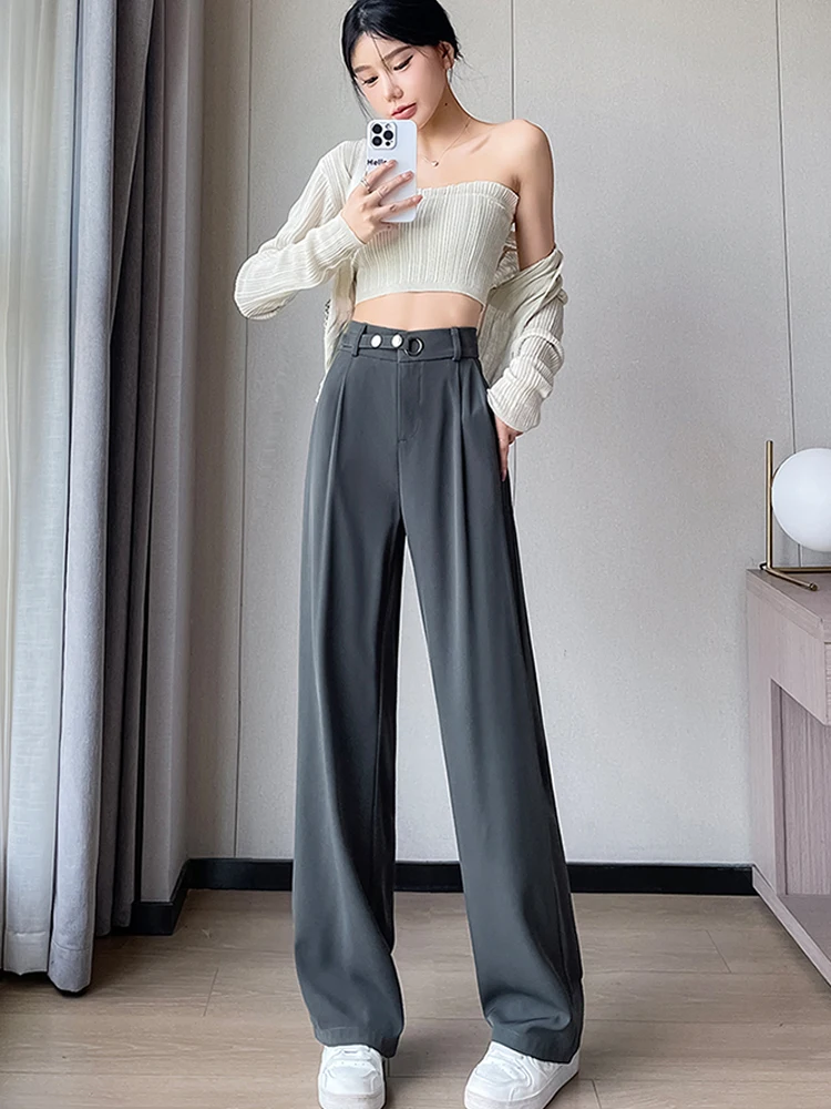 Elegant Classic Formal SuitPants Women Loose Vintage Korean Style Pleated Old Money Wide Baggy  Office Trousers