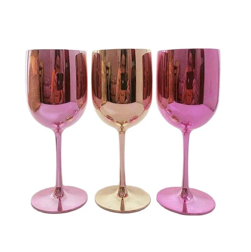 2Pcs/Lot 16 Oz 4-Color Red Wine Plastic Cup Electroplating Goblet Outdoor Camping Family Gathering Juice Champagne Glass