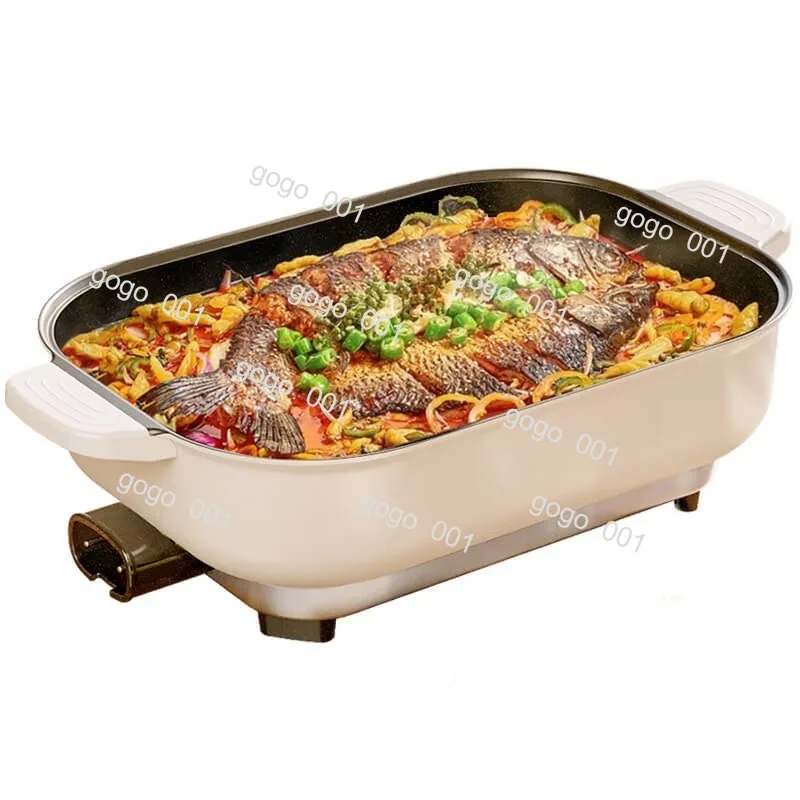 Rectangle Electric Hot Pot BBQ Grill 2 in 1 Home Multi Function Cooker for Shabu Shabu Fish