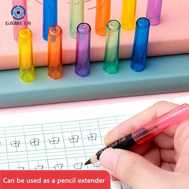 6PCS Candy Color plastica trasparente matita Extender penna Protector Cap matita Cap Pencil Cover per studenti bambini cancelleria