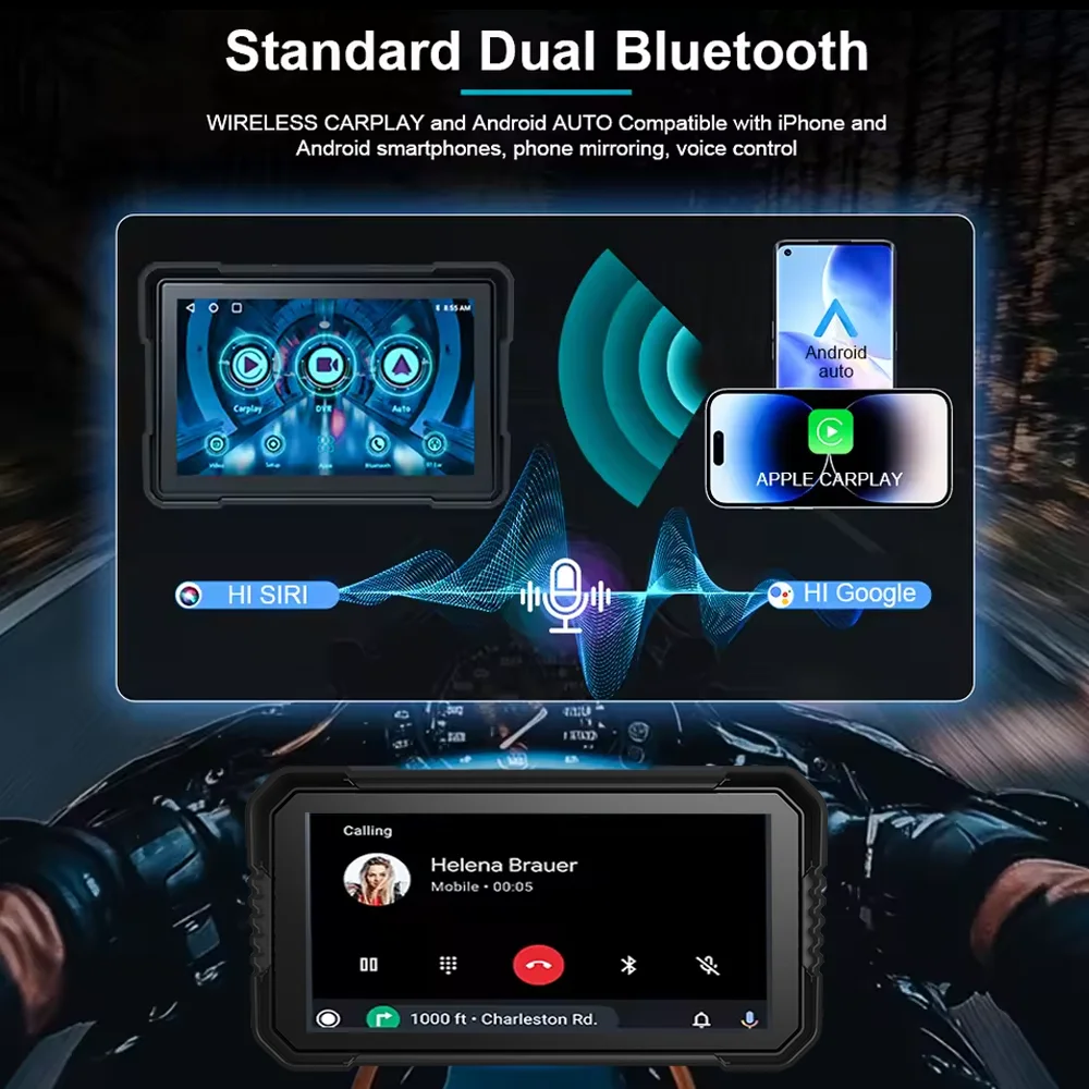 ALONVETER ポータブル 6.25 インチオートバイ CarPlay GPS ナビゲーション IP67 防水 DVR Carplay スクリーンモトデュアルカメラドライブレコーダー