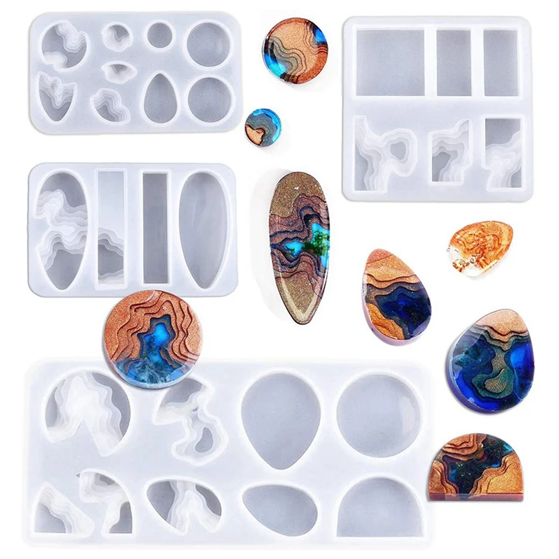 4 Pack DIY Island Necklace Gem Pendant Epoxy Mould Keychain Pendant Resin Silicone Mould