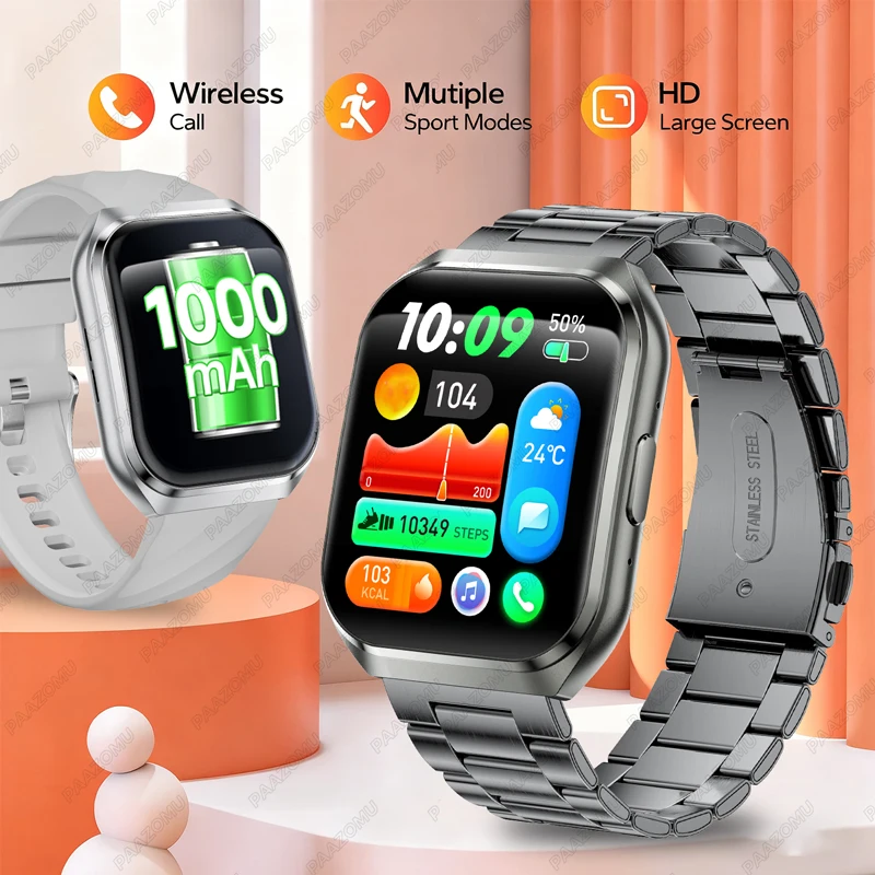 New Smartwatch 1000mAh Long Battery Life For Men Women Fitness Sports Bluetooth Call Waterproof 1.83 inch Full Touch Smart Watch
