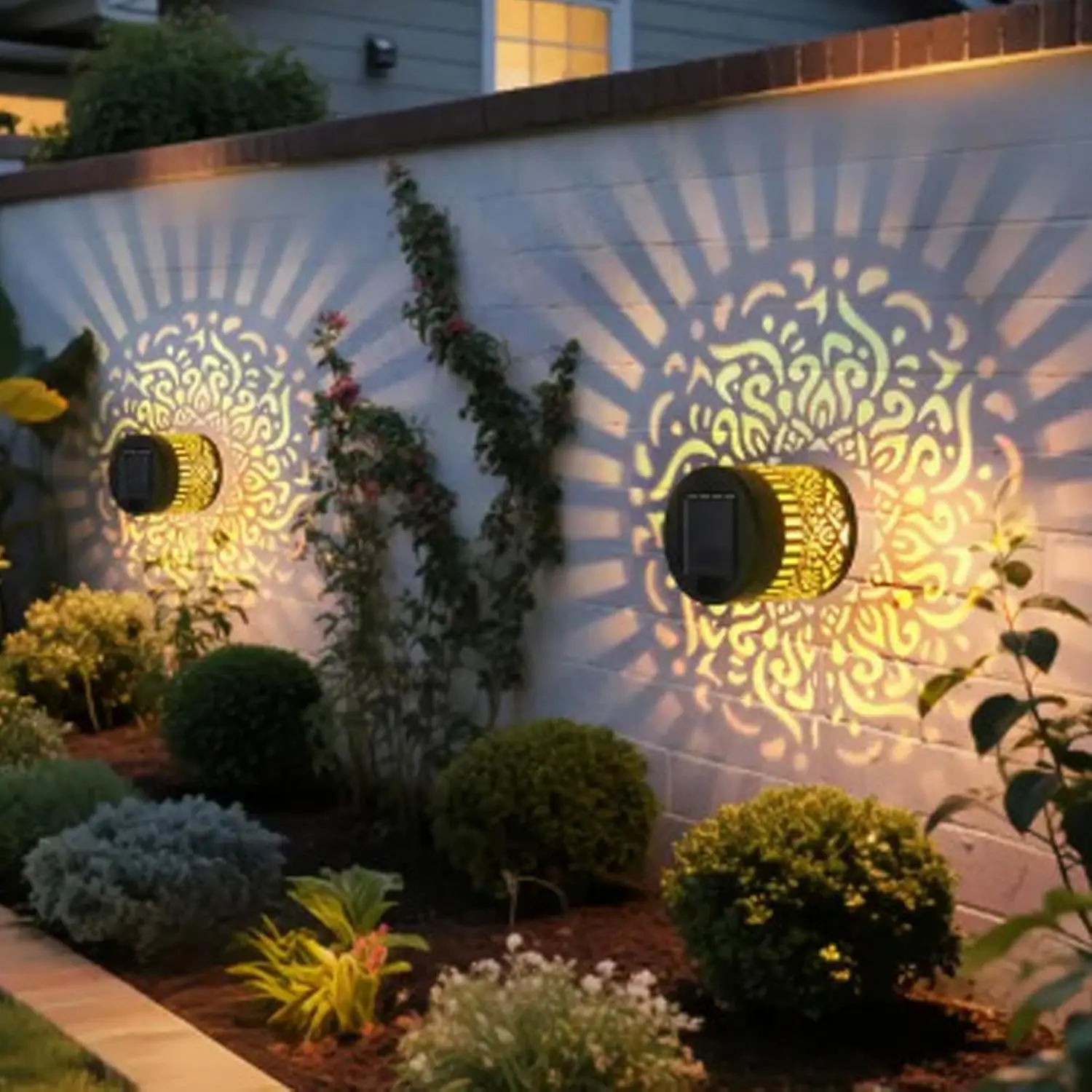 

Solar Outdoor Wall Light with Floodlight Hollow Design Waterproof Garden Patio Courtyard Decorative Lamp for Fence Villa Door