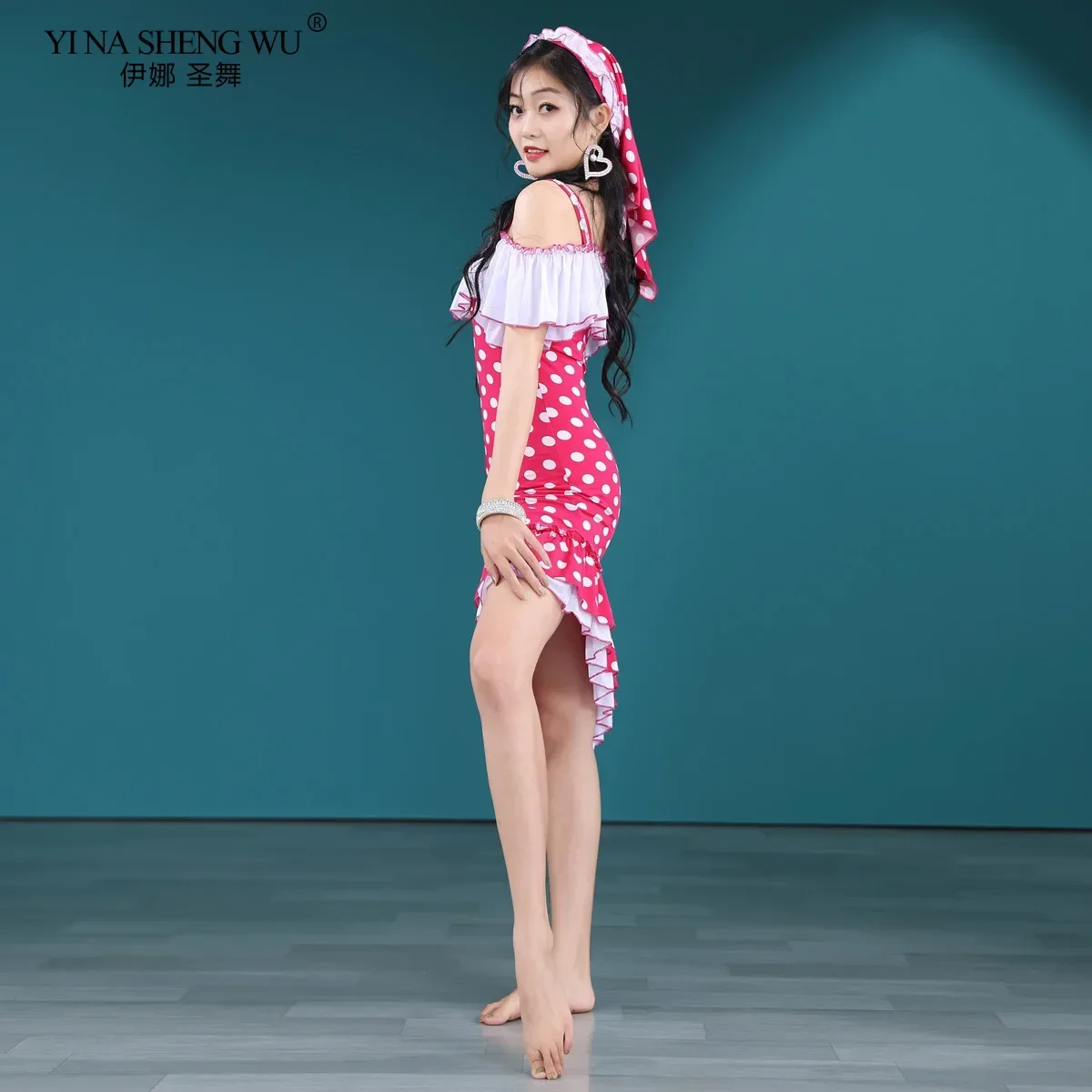 Nieuwe stijl buikdans vrouwelijke elegante top oefenkleding pak zomer beroep dansen polka dot afdrukken prestatiekleding