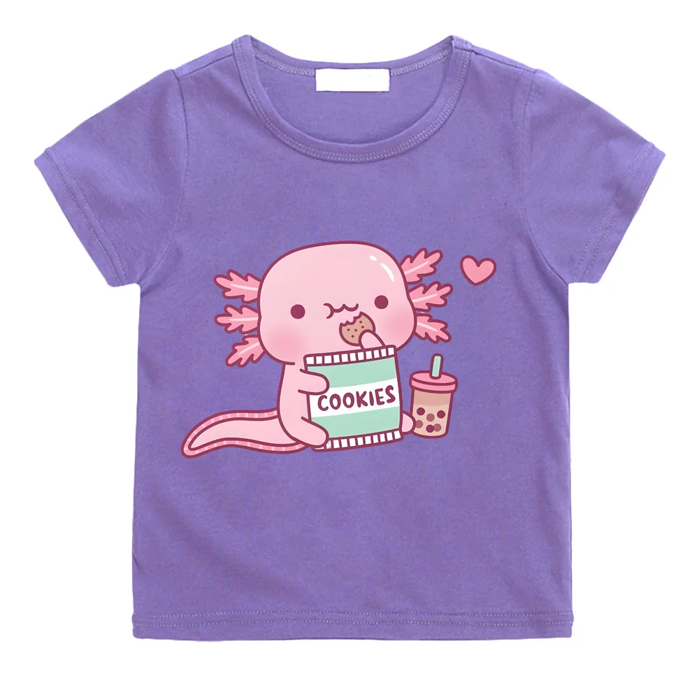 

Game Cute Axolotl Hugging Donut T-Shirt Children Cartoon Cute Graphic Tees Summer Unisex Pure 100%Cotton Print Vintage Short