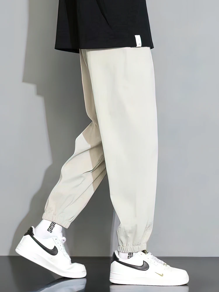 Summer Ice Silk Jogger Pants Men Loose Wide Leg Thin Slim Fit Oversized Sweatpants Male Outfits Casual Ankle-Length Trousers