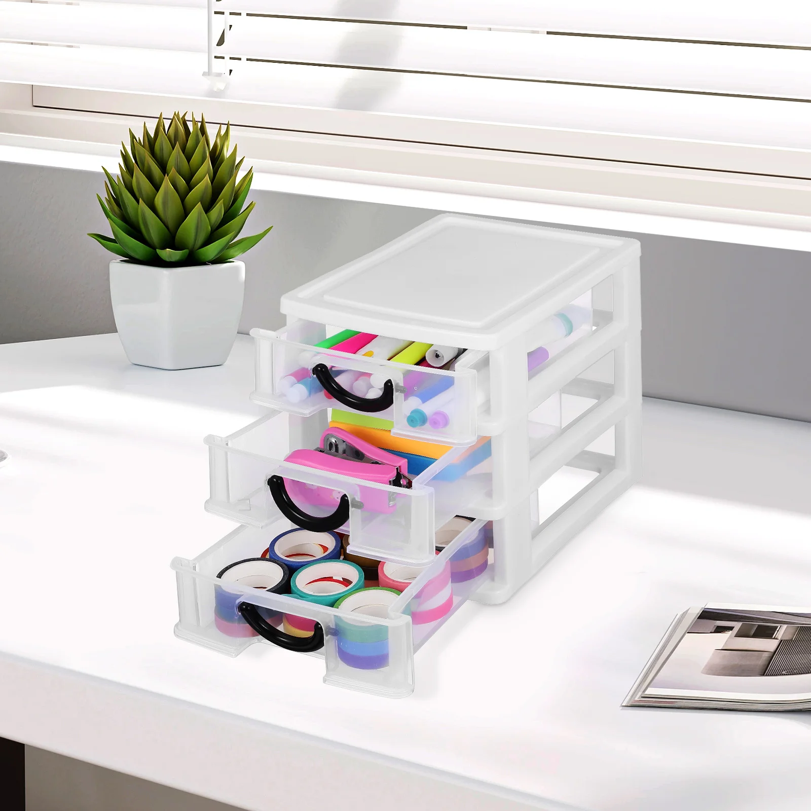 

Desk Organizer Plastic Drawer Storage Box 3 Drawers Desktop Sundries Cosmetics Craft Holder Desk Organizer with Drawers