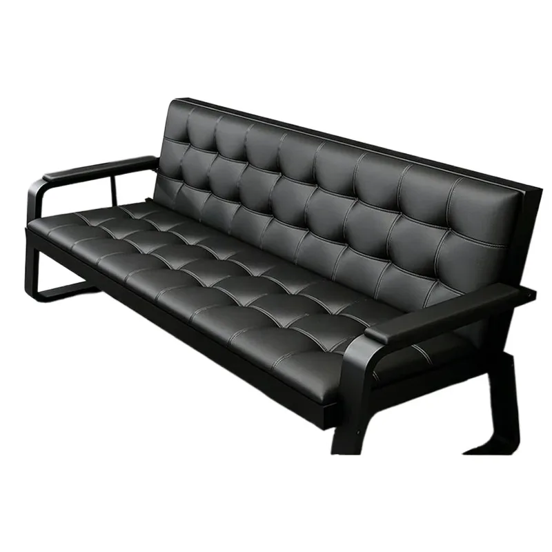 Office sofa, three-person simple iron frame wrought iron reception bench