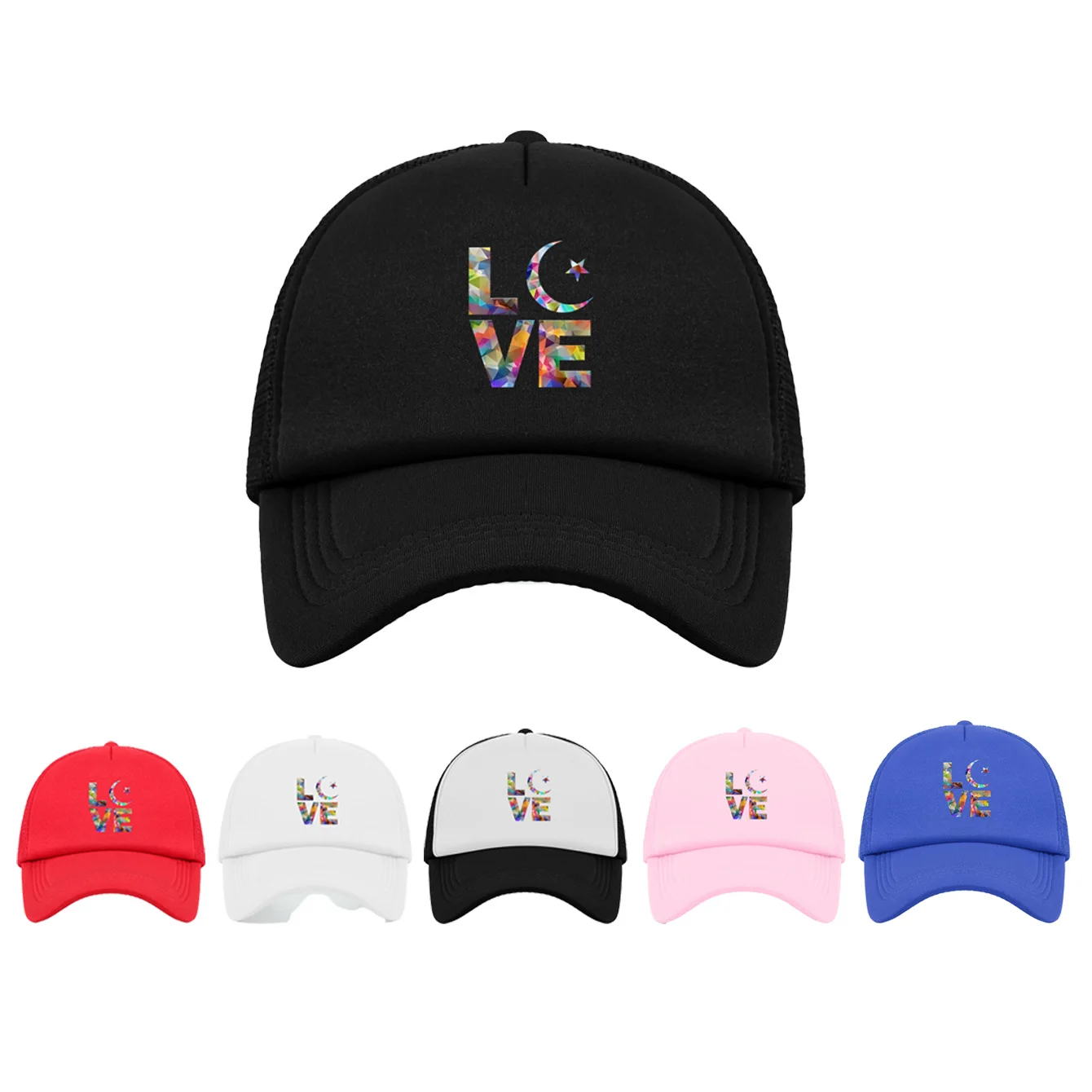 1 piece PC colorful geometric heart logo stylish and cool mesh hat! Red eye-catching breathable mesh fabric