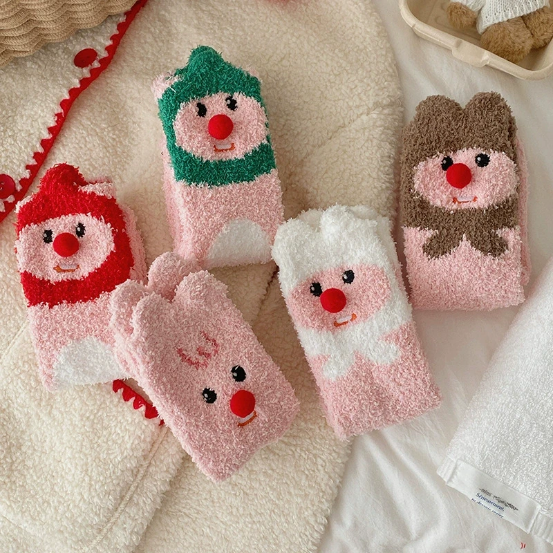 Winter Socks For Women New Creative Fashion Floor Socks Thick Warm Cartoon Fuzzy Socks Cute Korean Style Soft Sleep Coral Fleece