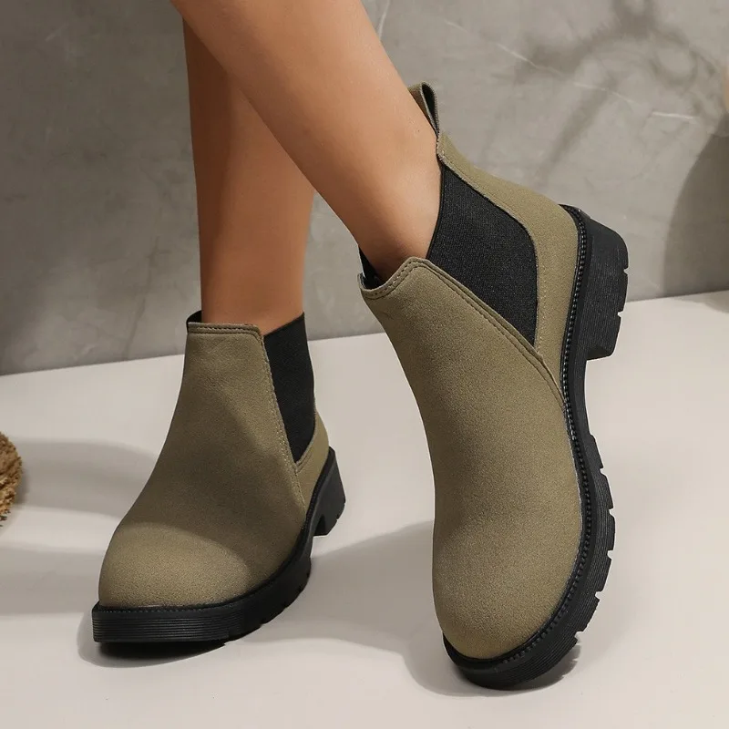 Ladies Shoes on Sale 2023 High Quality Sleeve Women's Boots Autumn Round Toe Solid Short Barrel Chunky Heel Fashion Boots