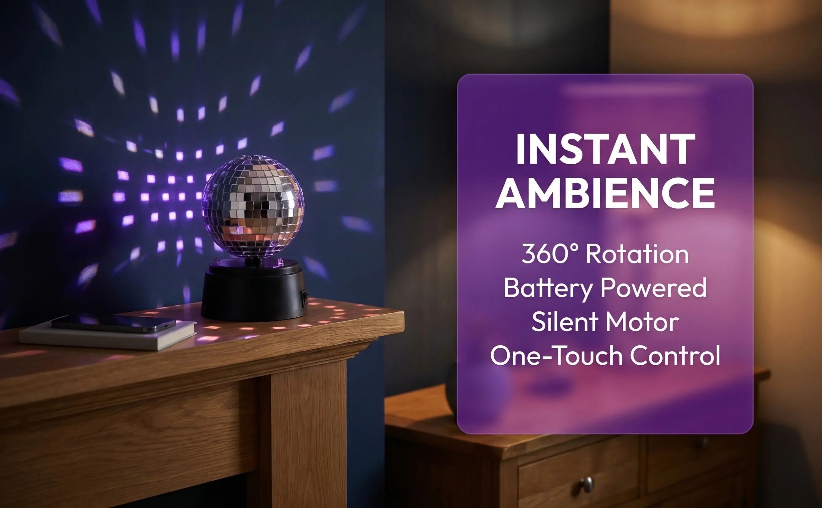 Rotating LED Strobe Ball Lamp Glass Mirror Surface Tabletop light for Ktv Bar Party Room Portable Outdoor Stage Battery