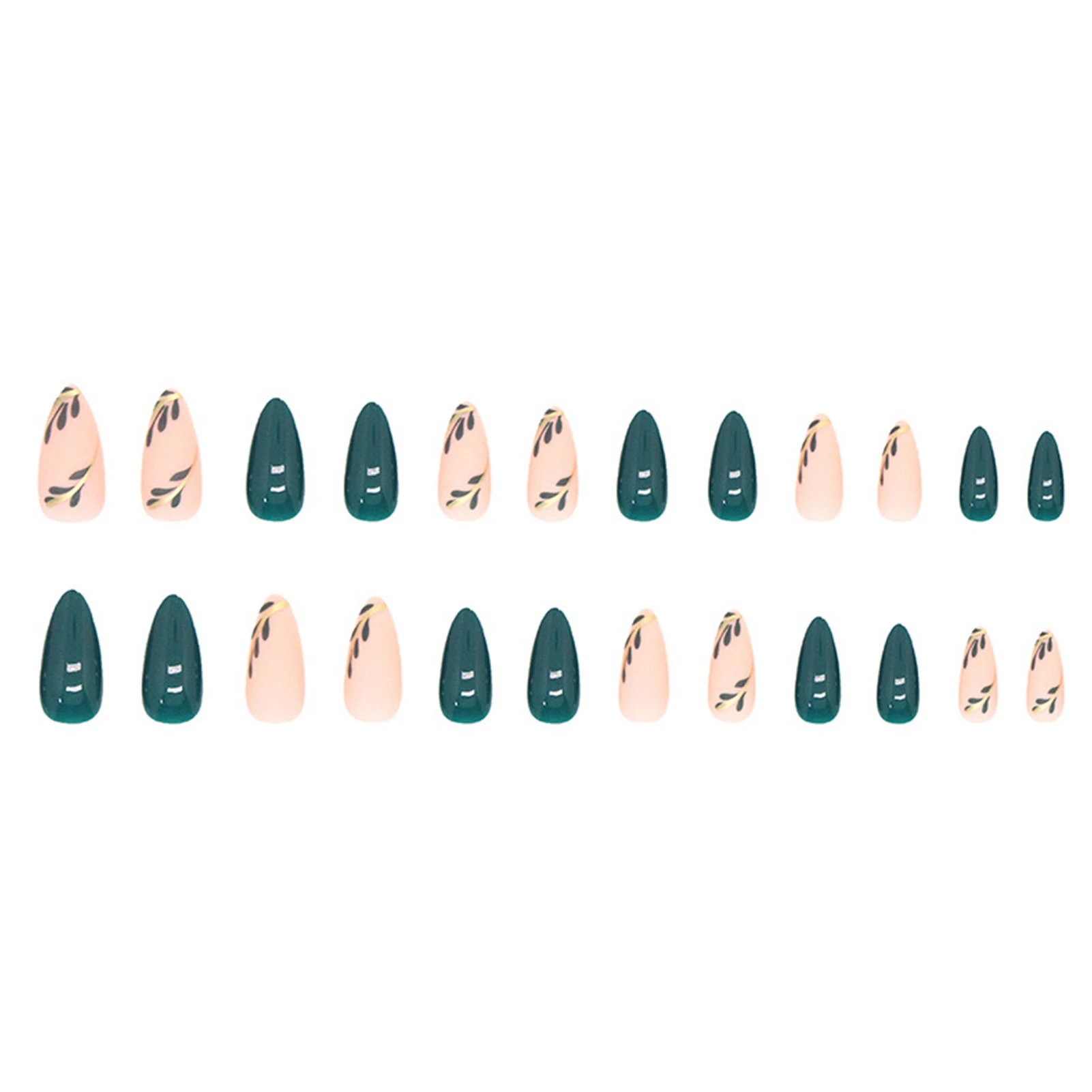 Leaf Printed Women Green Fake Nails Durable & Never Splitting Comfort Fake Nails for Manicure Novice Beginner