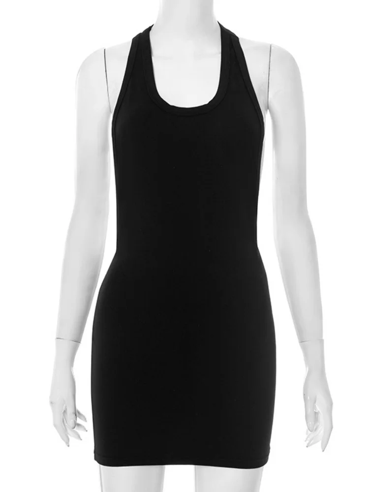 Mini vestido sem costas para mulheres, roupa de clube quente, pescoço, sexy, streetwear, sem mangas, roupas y2k, uma peça, vestidos de mujer