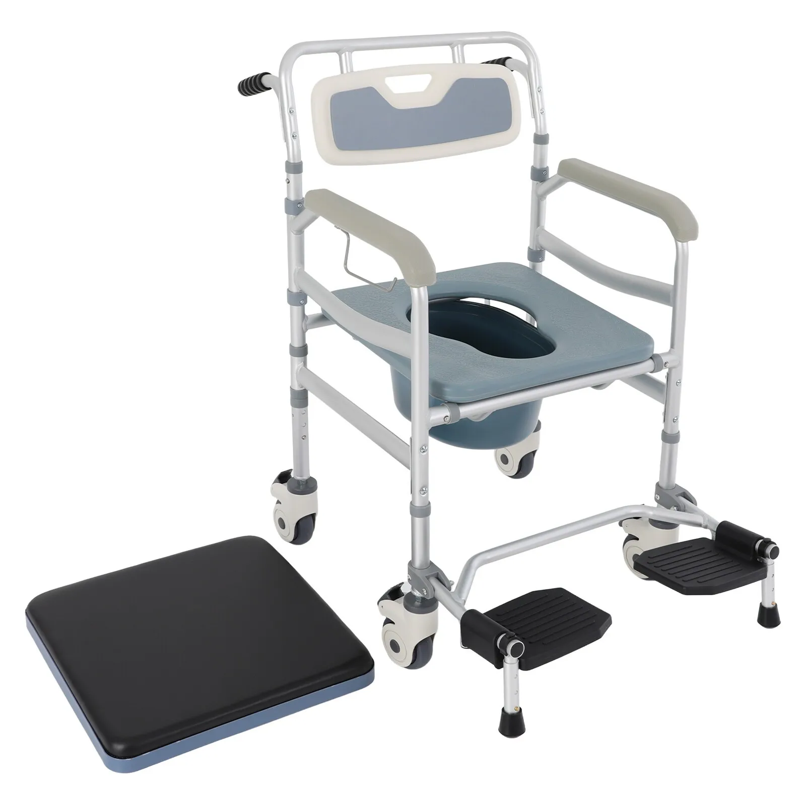 

Bedside Commode Chair Rolling Shower Wheelchair Foldable Height Adjustable Elderly Mobility Limited Users Ergonomic Design