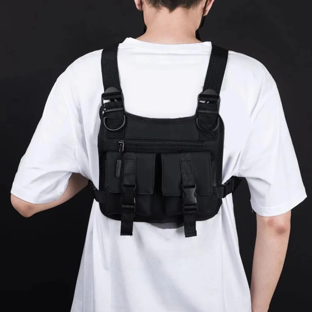 عارضة متعددة جيوب تشغيل سترة حقائب الظهر أزياء للجنسين الهيب هوب الشارع الشهير المحمولة قابل للتعديل صدرية أكياس تخزين الهاتف #5