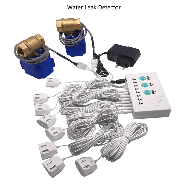 

Water Leak Detector ( 8pcs Sensor Cables ) Flood Level Monitoring Device Pipe Leakage Alert Smart Alarm with 2pcs DN25 Valves