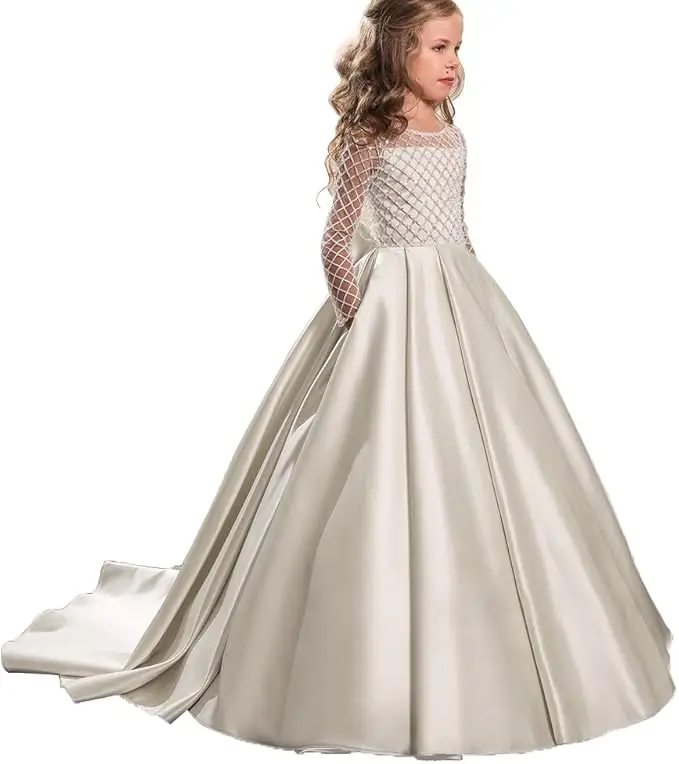 

Snvdzo Flower Girl Floor Length Dress Button Draped Tulle Ball Gowns For Wedding Birthday Evening Party Prom Banquet 2026